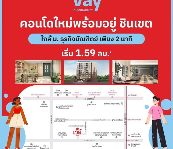 Vay Chinnakhet คอนโดใหม่แต่งครบ พร้อมอยู่ เริ่มเพียง 1.59 ล้าน 2 นาที ถึง ม.ธุรกิจบัณฑิตย์ โทร 061-6161426