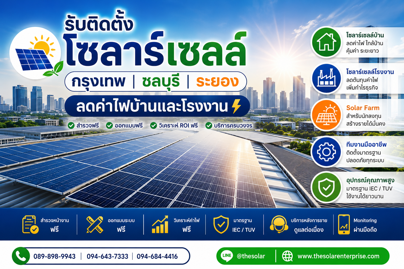ประกาศ บริการ ลดค่าไฟบ้านและโรงงาน ติดตั้งโซลาร์เซลล์ชลบุรีนิคมอุตสาหกรรม ลดค่าไฟบ้านและโรงงาน ลดค่าไฟจริงวิเคราะห์ROIฟรี ชลบุรีระยอง